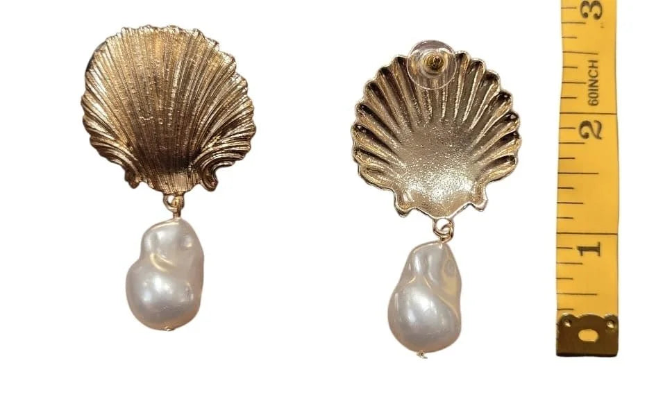 Golden Oyster Pearl Drop Earrings with Baroque Charm