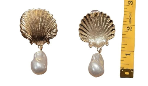 Golden Oyster Pearl Drop Earrings with Baroque Charm
