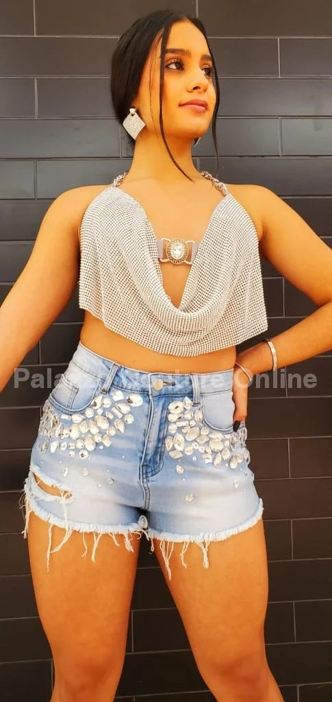 Golden Rhinestone Crop Top (Silver)
