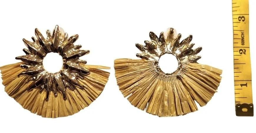 Golden Sunburst Raffia Earrings