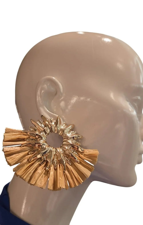 Golden Sunburst Raffia Earrings