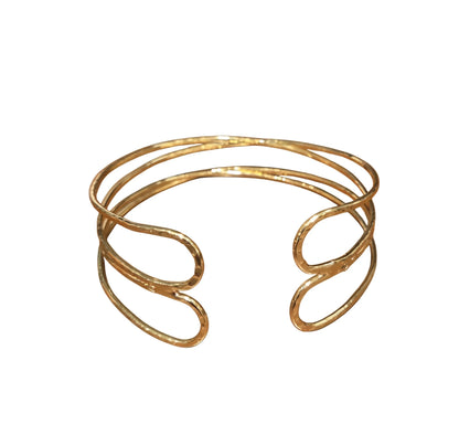 Golden Waves Gold Cuff Bracelet with Sculptural Open Design