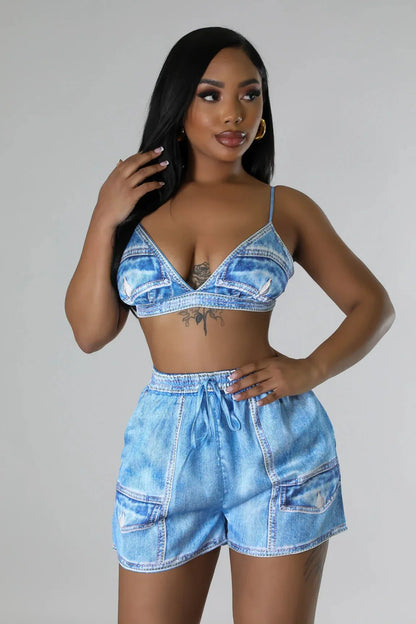 Good Vibes Blue Short Set – Spaghetti Strap