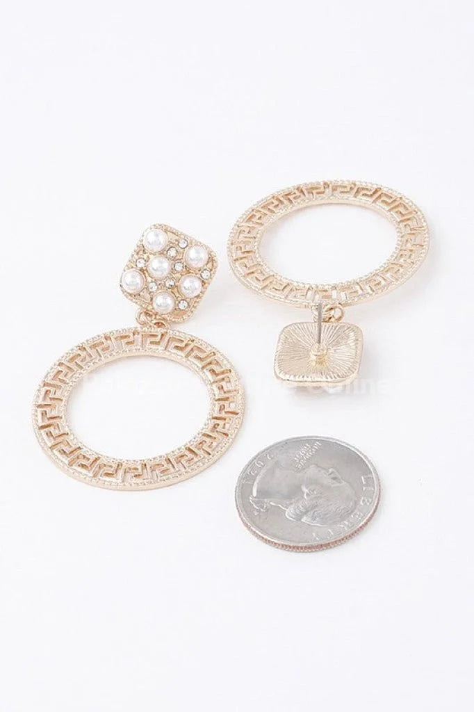 Greek Key Circle Dangle Earrings