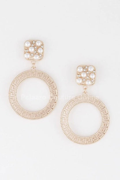 Greek Key Circle Dangle Earrings