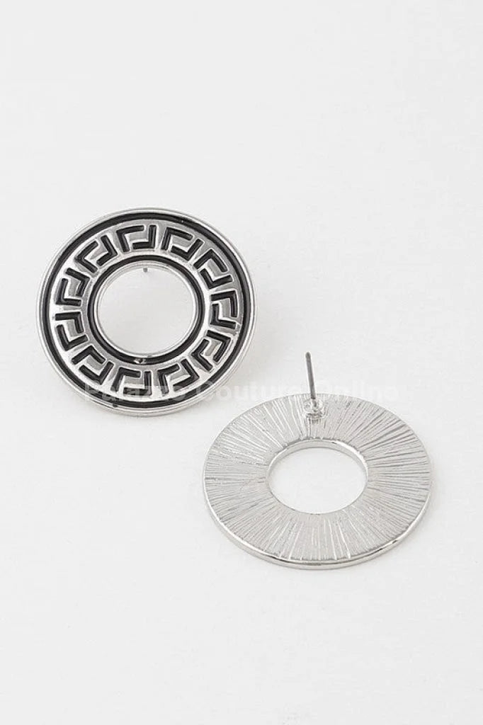 Greek Key Earrings – Classic Circular Stud Design in Gold Tone