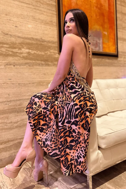 Halter Neck Bugle Bead Premium Resort Mini  Dress