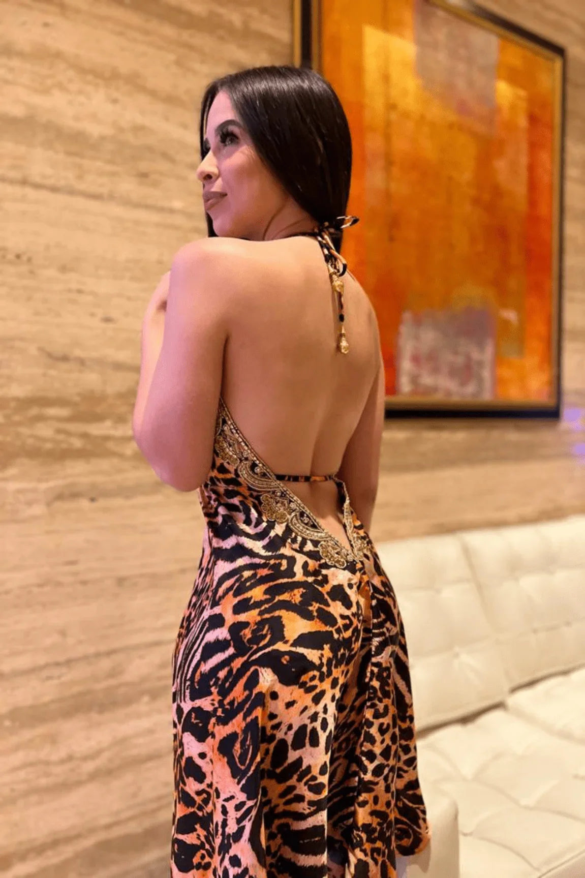 Halter Neck Bugle Bead Premium Resort Mini  Dress