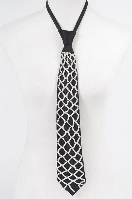 Handmade Faux Pearl Necktie Necklace - Black