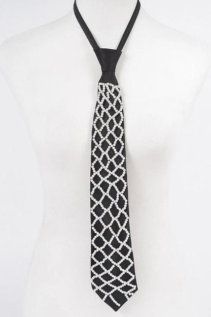 Handmade Faux Pearl Necktie Necklace - Black
