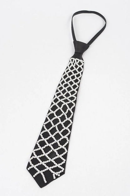 Handmade Faux Pearl Necktie Necklace - Black