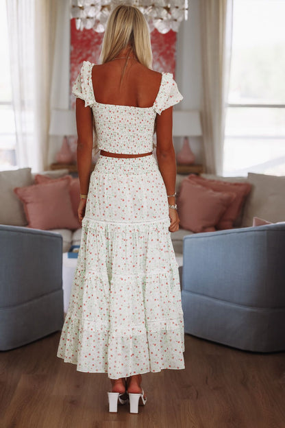 Adeline Crop Top and Maxi Skirt Set by Amy Jane London - White, Green and Red