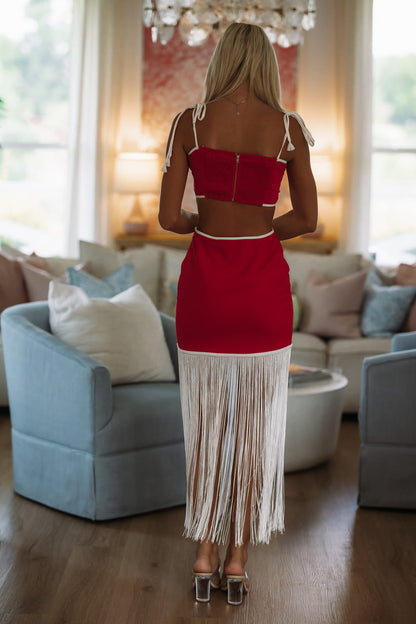 Fourth Quarter Flirt Top and Skirt Set - Red