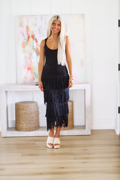 Drinks on the Beach Midi Dress - Black