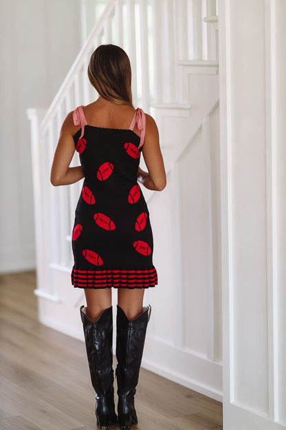 Football Ribbon Mini Dress -  Black and Red (FINAL SALE)