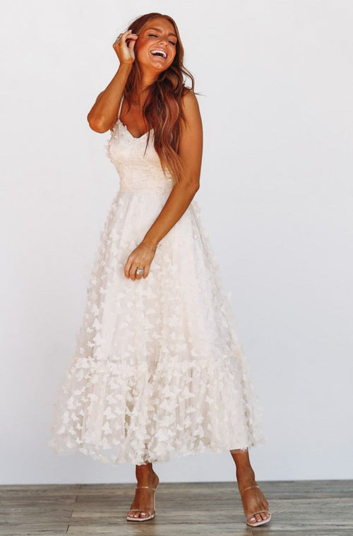 Giving Me Butterflies Midi Dress - Cream Ivory