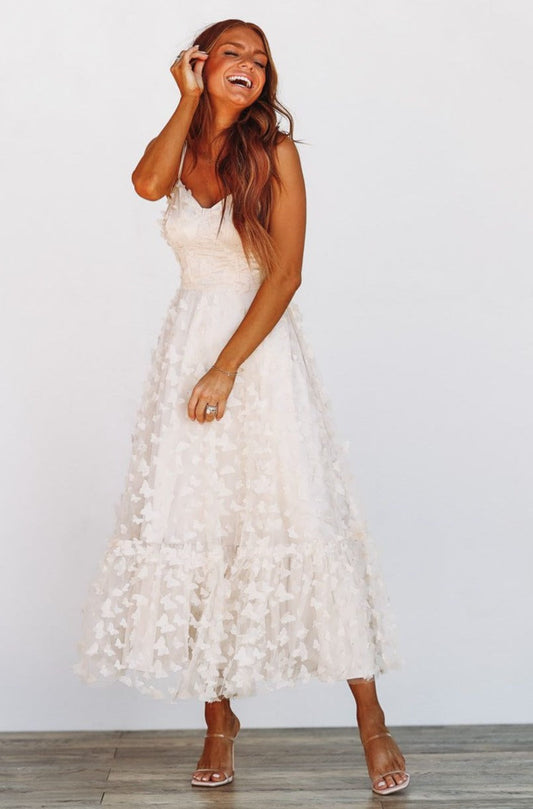 Giving Me Butterflies Midi Dress - Cream Ivory