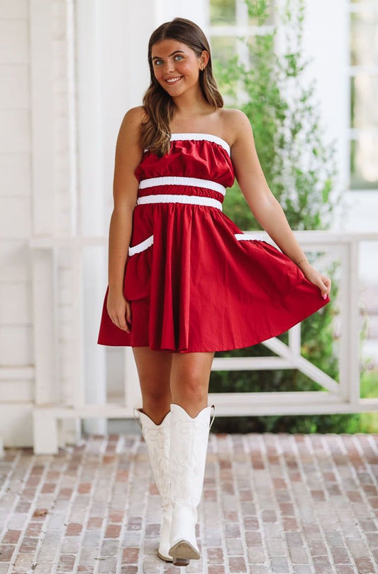 Here I Am Mini Dress - Crimson Red