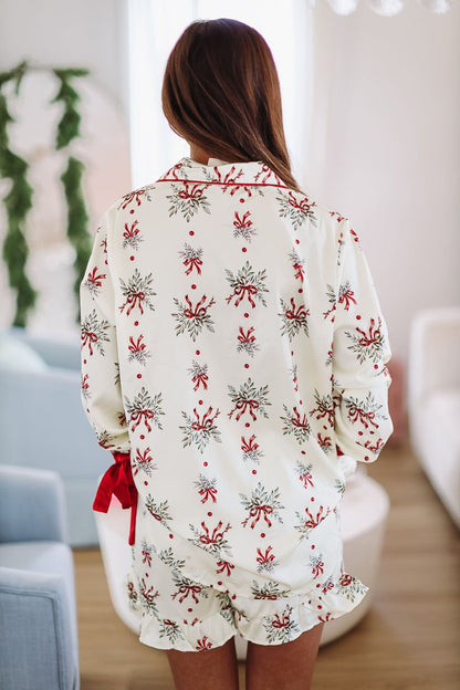 Holly Branches Pajama Shorts - Cream