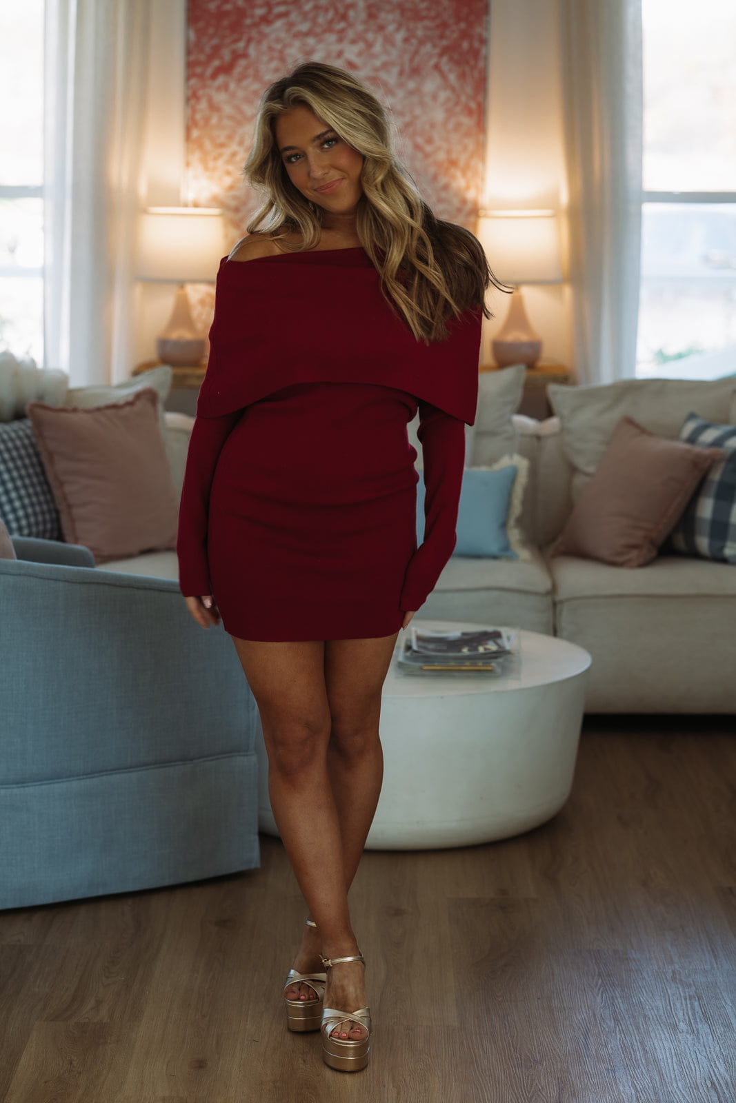 Warm Your Heart Sweater Dress - Burgundy
