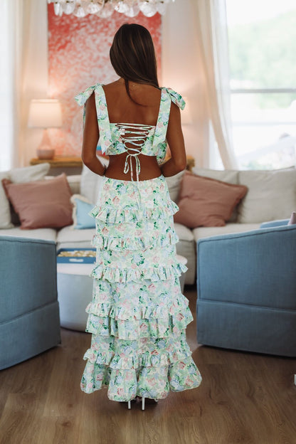 Spring Muse Print Crop Top - Green
