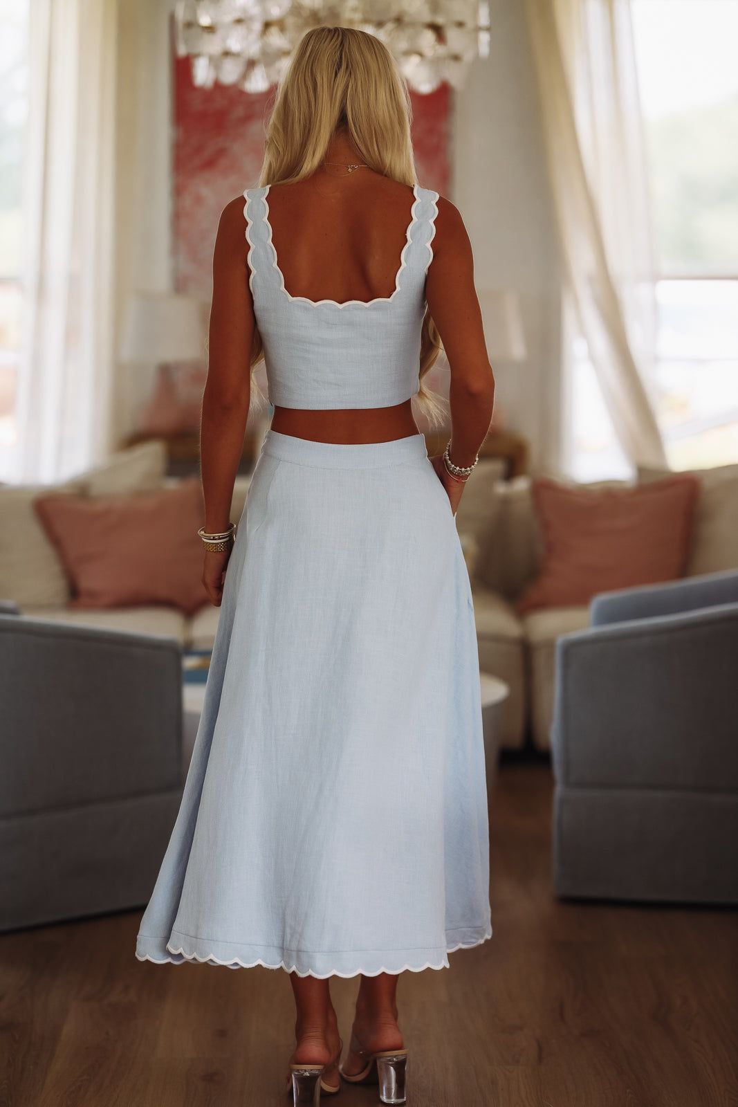 Pacific Jewel Crop Top and Midi Skirt Set - Blue