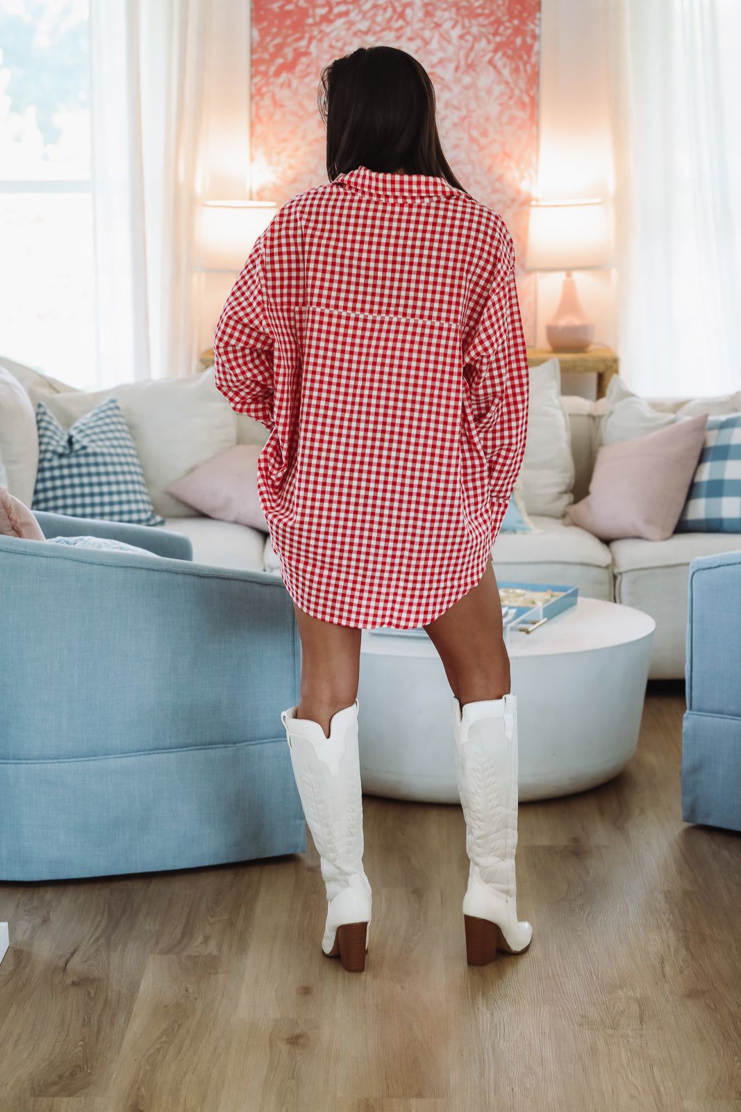 Cherry Pie Check Oversized Button Down Top - Red and White