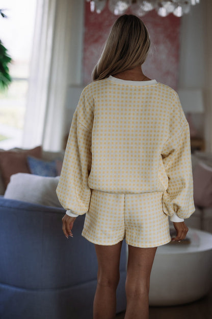 Something Cozy Crewneck Top and Shorts Set - Yellow and White
