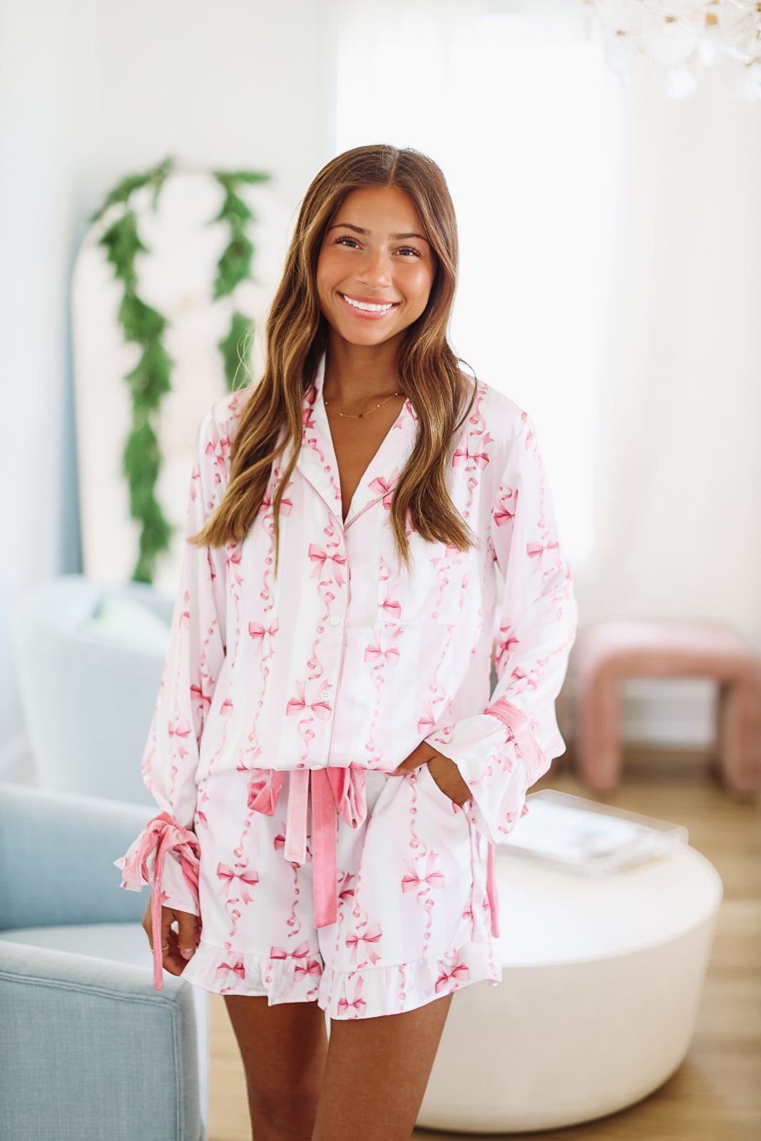 Ribbons and Bows Pajama Top - Pink