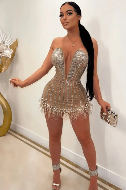 Head-Turningly Pretty Mini Dress(Nude)