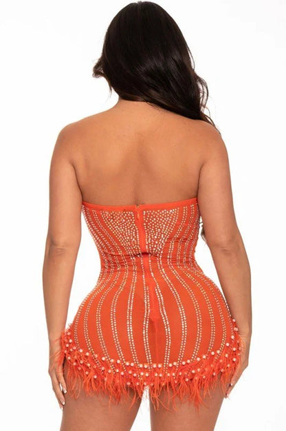 Head-Turningly Pretty Mini Dress(Orange)