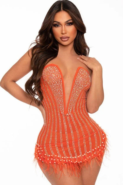 Head-Turningly Pretty Mini Dress(Orange)