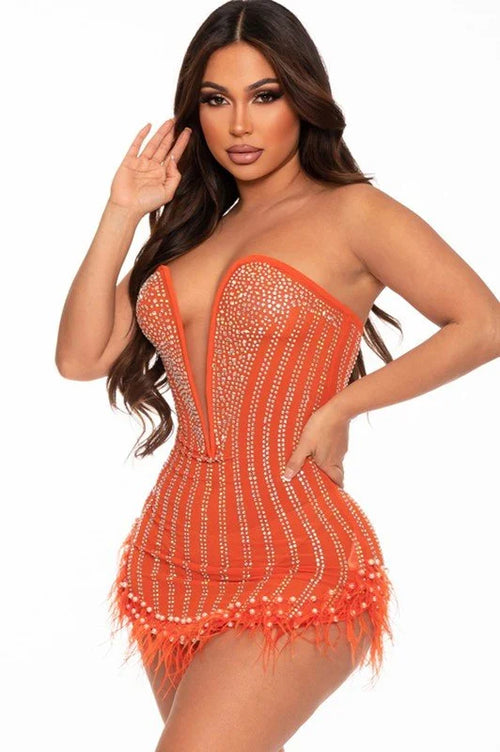 Head-Turningly Pretty Mini Dress(Orange)