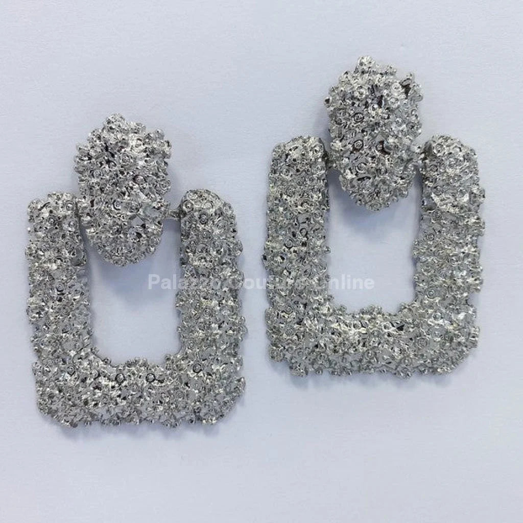 Hint Drop Rectangle Drop Earrings with Textured Finish