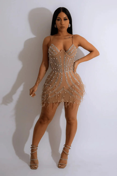 Hollywood Glamour Sequin Mini Dress (Nude)