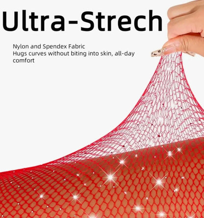 Hot Legs Rhinestone Tights – Diamond Fishnet Red