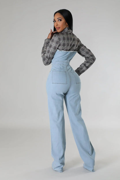 Hues Of Love Denim Jumpsuit with Stretch & Contrast Detail