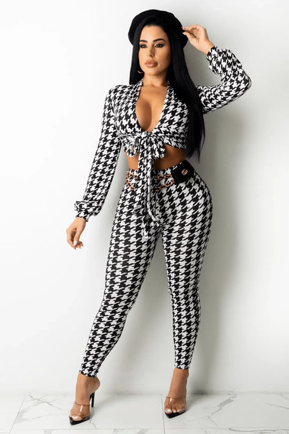 I Said So Pant Set with Houndstooth Print