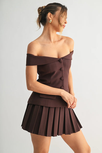 Iconic Hour Pleated Skirt Set - Chocolate