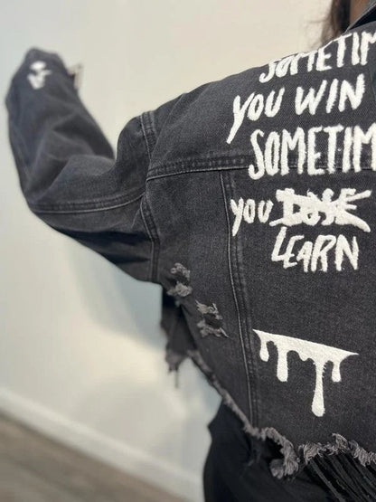 Impossible Cropped Denim Jacket with Graphic Art
