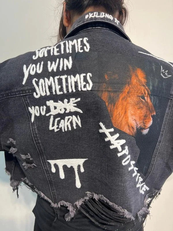 Impossible Cropped Denim Jacket with Graphic Art