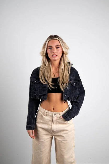 Impossible Cropped Denim Jacket with Graphic Art
