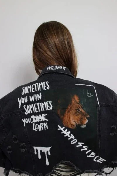 Impossible Cropped Denim Jacket with Graphic Art