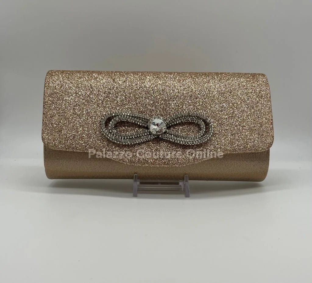 Infinity Glitter Rhinestone Bow Clutch (Rose Gold)