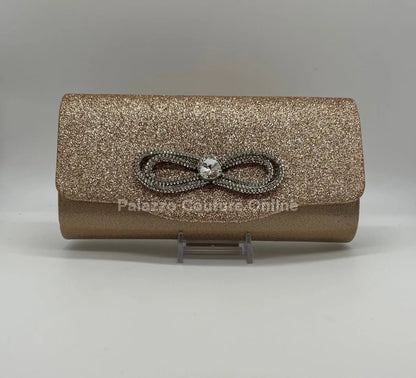 Infinity Glitter Rhinestone Bow Clutch (Rose Gold)