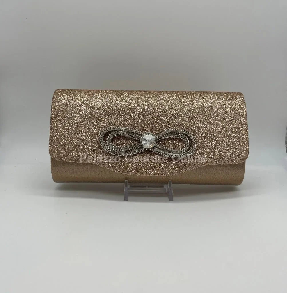 Infinity Glitter Rhinestone Bow Clutch (Rose Gold)