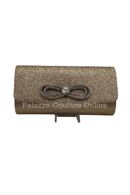 Infinity Glitter Rhinestone Bow Clutch (Rose Gold)
