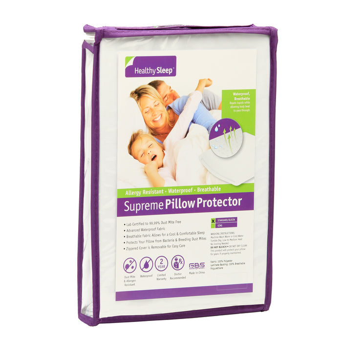 Front left view of Healthy Sleep Rest And Protect Queen Pillow Protector