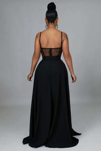 I’m So Into You Black Jumpsuit with Lace and Sheer Bodice Detail