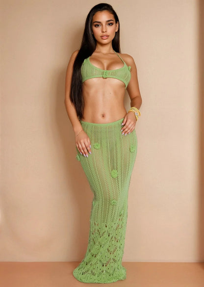 Island Bloom Knit Skirt Set- Green
